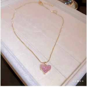 New 18K Gold Plated Chain with a Pink Heart Zircon Pendant